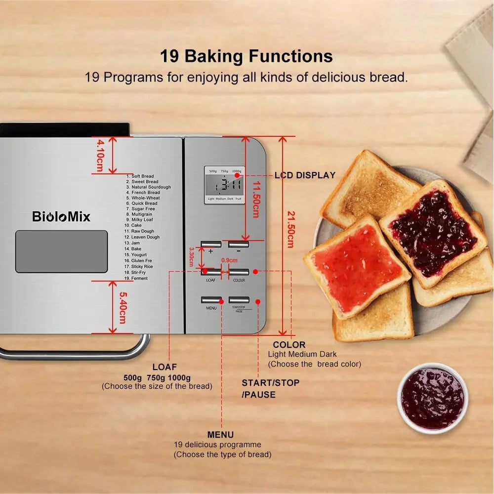 19in1 Automatischer Brotbackautomat 1kg 650W mit 3 Laib Größen