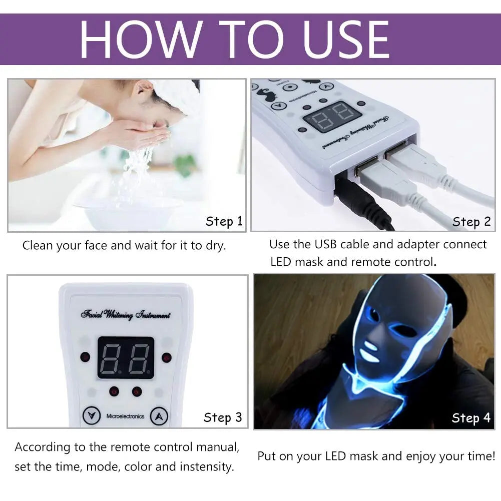 7 colors LED facial mask care anti acne therapy open pores