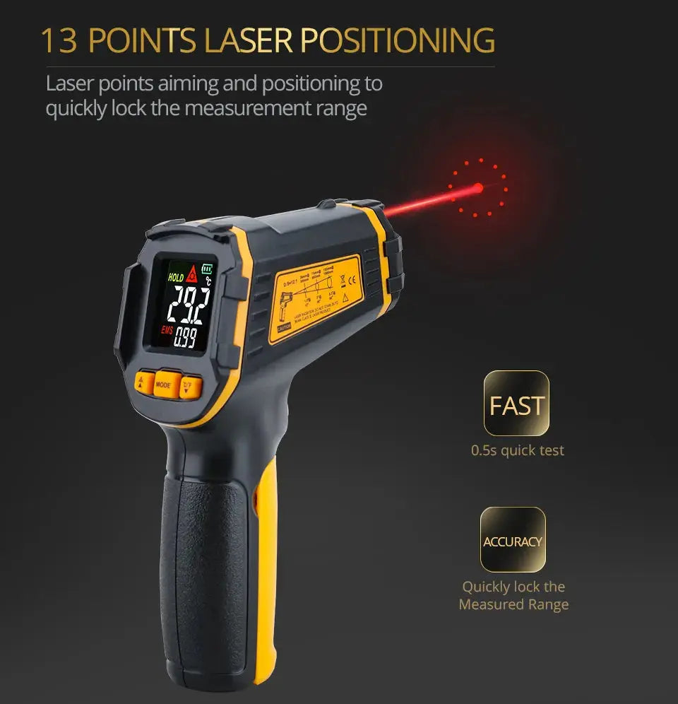 Digital infrared thermometer laser measuring device non-contact temperature measurements color LCD display