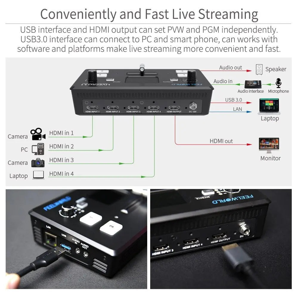 FEELWORLD LIVEPRO L1 V1 Live Streaming Video Switcher 4xHDMI Input Hdmi USB3.0