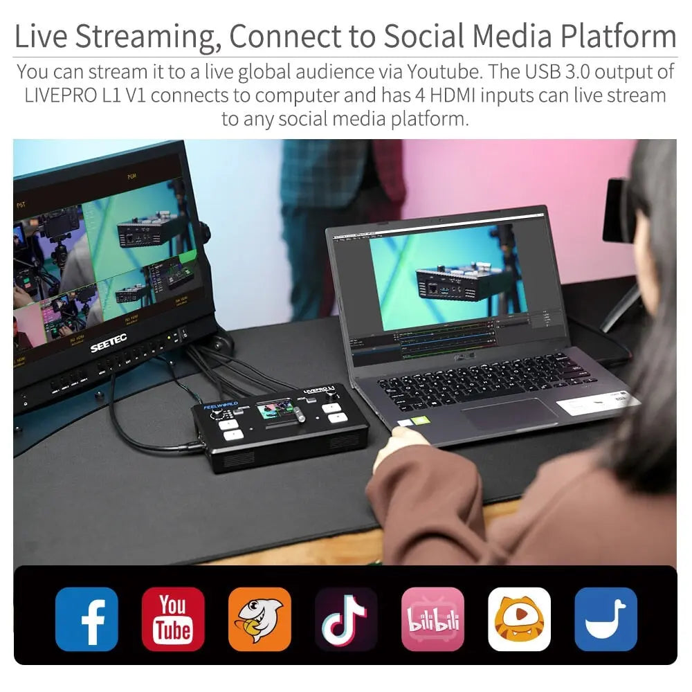 FEELWORLD LIVEPRO L1 V1 Live Streaming Video Switcher 4xHDMI Input Hdmi USB3.0