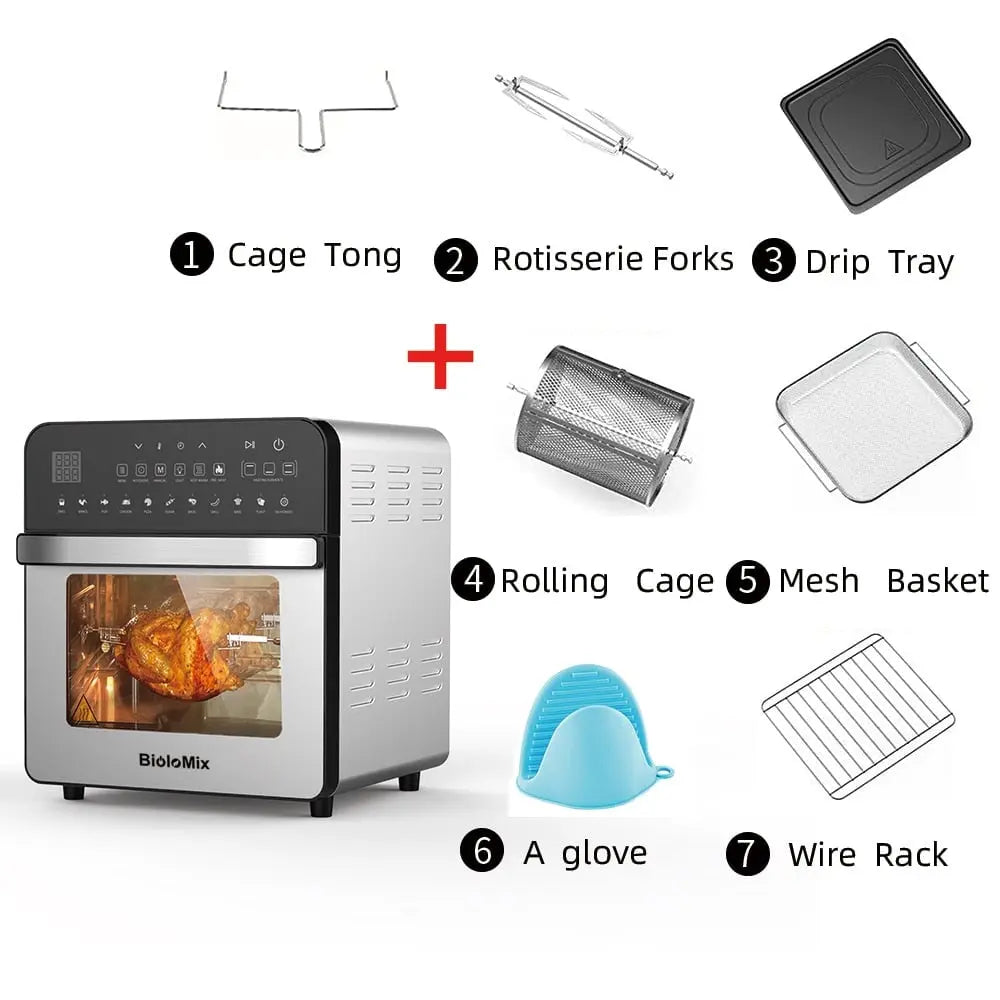 Hot air fryer multifunctional oven with rotating insert rod for chicken, for example, 1700 W