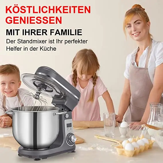 Food processor 1200W tiltable and 6L stainless steel bowl, dough hook, whisk etc