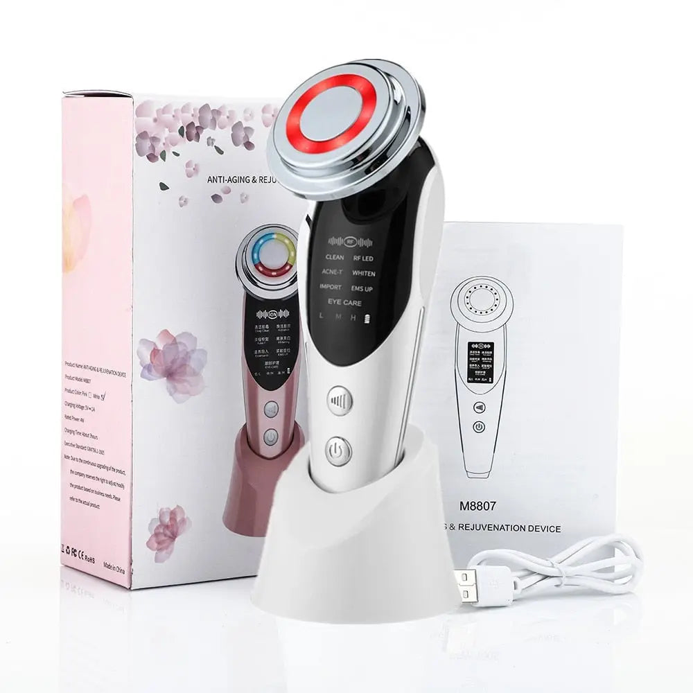 EMS microcurrent wrinkle remover facial massager with ION and hot/cool