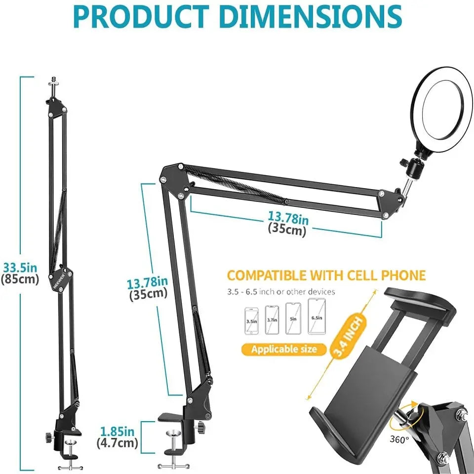 LED selfie ring lamp with folding arm tripod photography for e.g. YouTube streaming