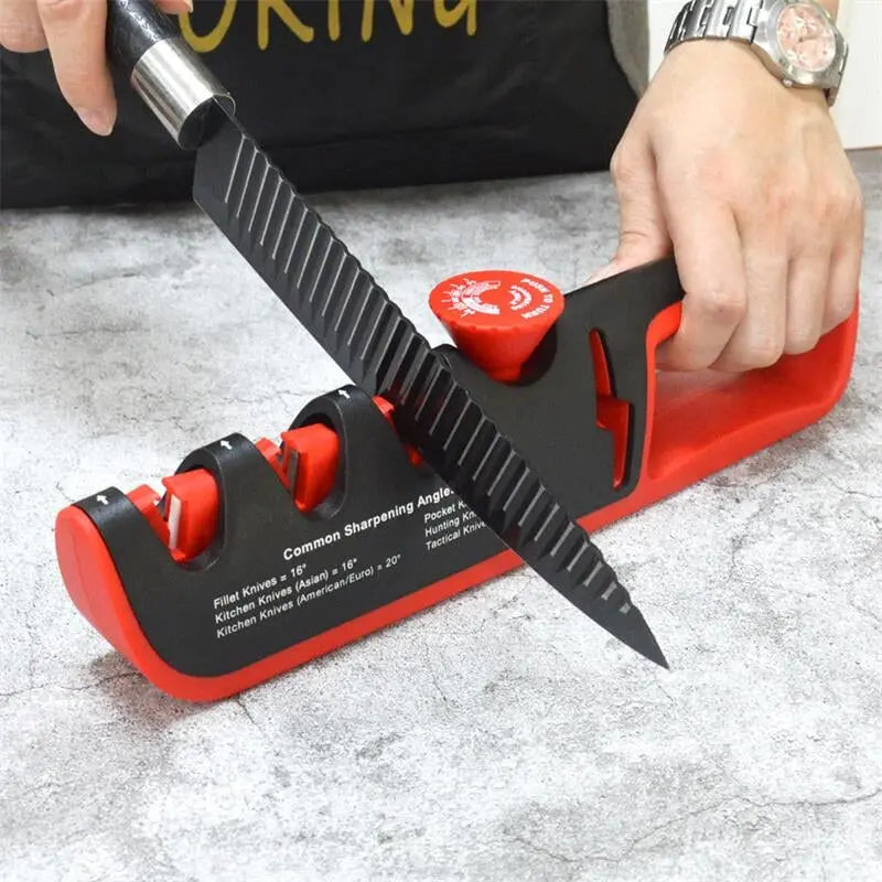 Knife and scissor sharpener with adjustable sharpening angle