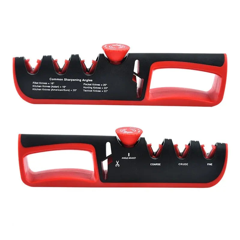 Knife and scissor sharpener with adjustable sharpening angle