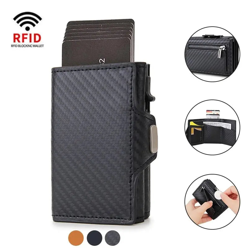 Mini wallet with RFID protection and coin compartment made of genuine leather