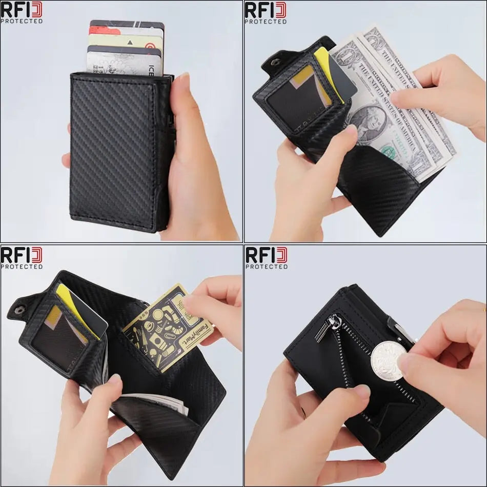 Mini wallet with RFID protection and coin compartment made of genuine leather