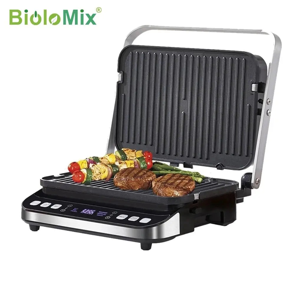 Contact grill/panini press/sandwich toaster 2000W, non-stick coated plates 180 degree grill