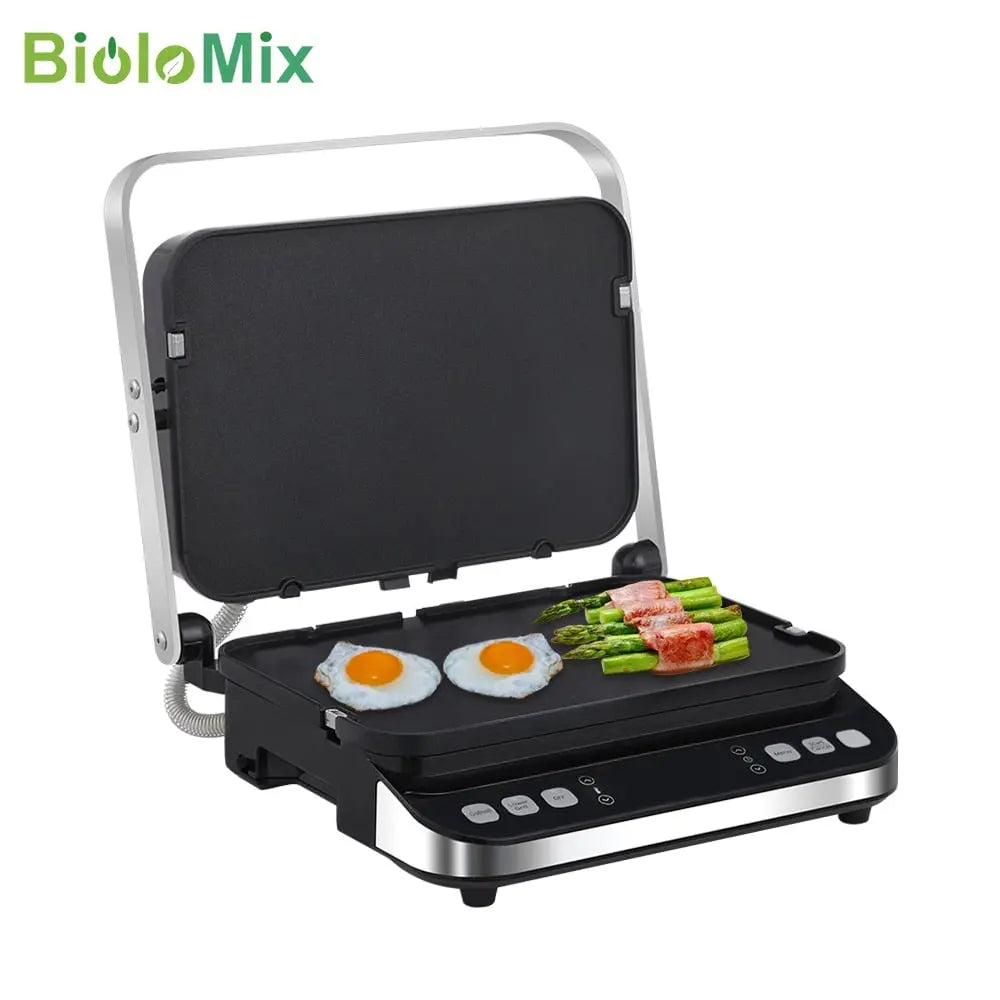 Contact grill/panini press/sandwich toaster 2000W, non-stick coated plates 180 degree grill