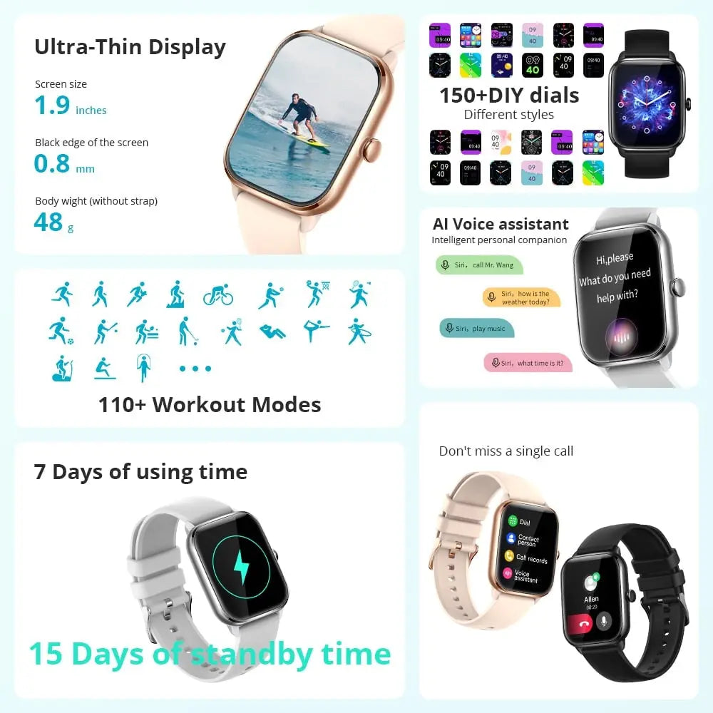 COLMI C61 Smartwatch 15 Days Battery Life 1.9 Inch IPS Screen Fitness Tracker Blood Oxygen 