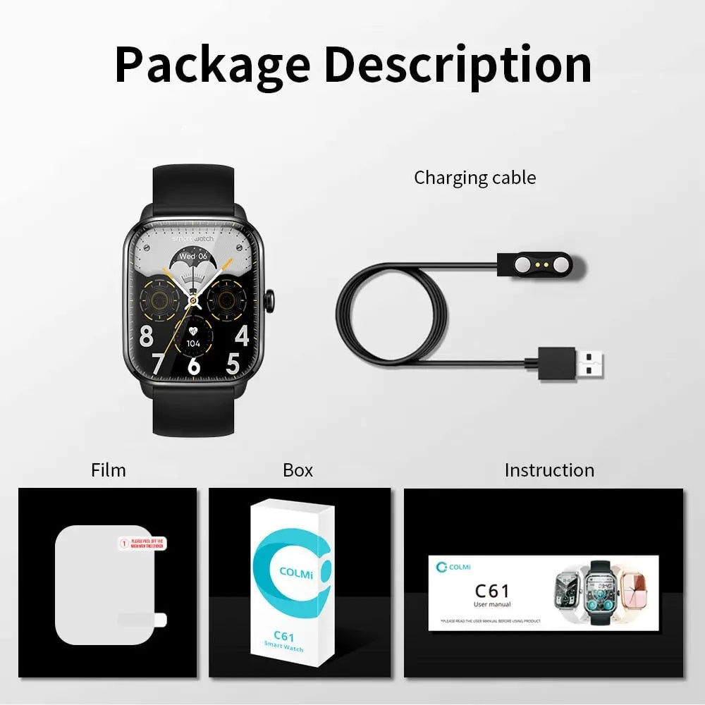 COLMI C61 Smartwatch 15 Days Battery Life 1.9 Inch IPS Screen Fitness Tracker Blood Oxygen 