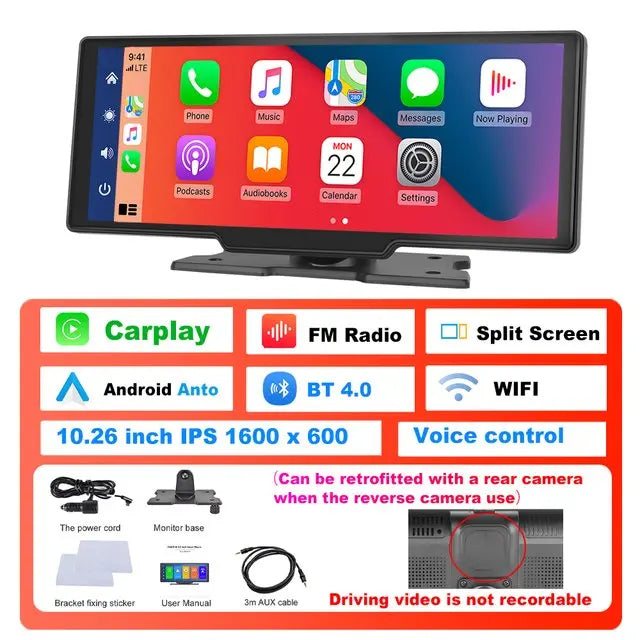 Portable 9.3-inch IPS touchscreen car radio with wireless carplay and Android rear view camera