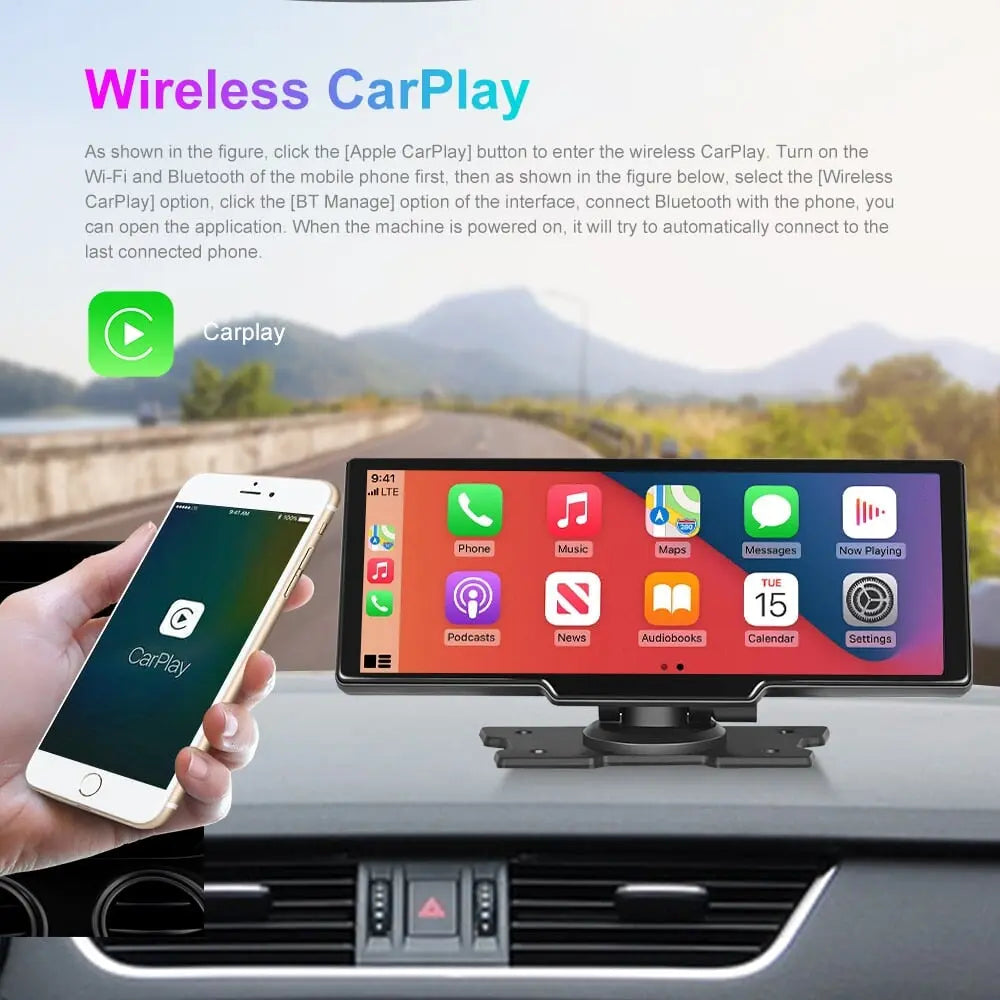 Portable 9.3-inch IPS touchscreen car radio with wireless carplay and Android rear view camera