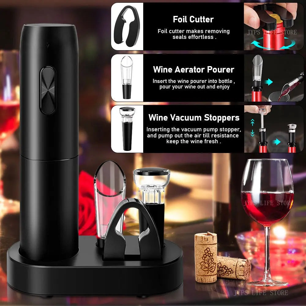 Wine Electric Bottle Opener Electric Corkscrew Foil Cutter Gift Set