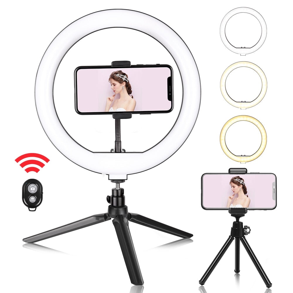 10 zoll Mini Selfie LED Video Ring Licht Lampe mit Tisch Stativ für YouTube Telefon Live Foto Fotografie Studio Selfie LED Video Ring Licht Lampe Raffiniertedinge 