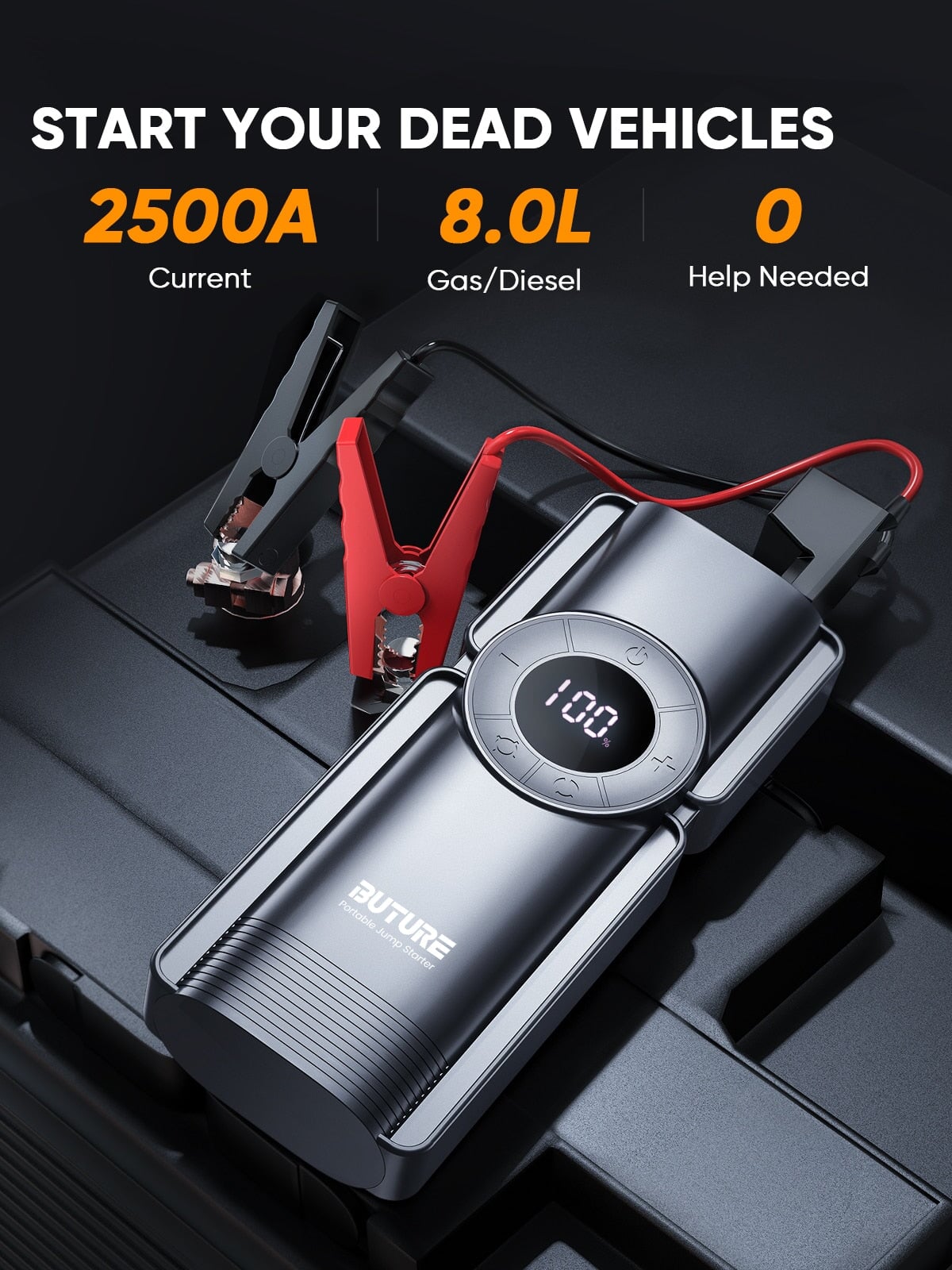 Buture 4 In 1 Jump Starter 150PSI Pump Air Compressor 20000mAh Power Bank 2500A Starting Device 15V Digital Tire Inflator 0 Raffiniertedinge 