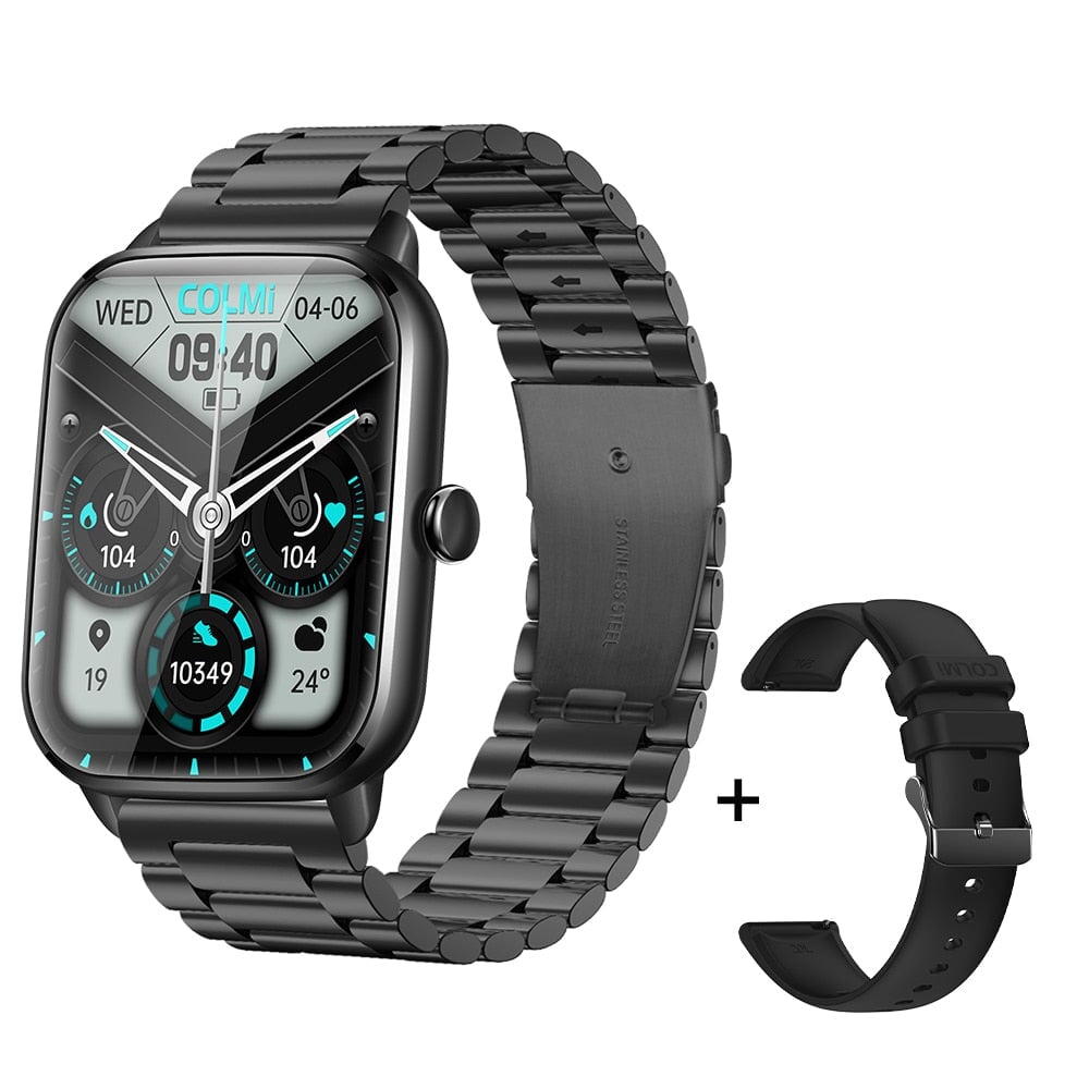 COLMI C61 Smart Armband Sportuhr 1,9 Zoll IPS Screen Fitness Tracker IP67 Wasserdicht Blutsauerstoff/Schlaf/Herzfrequenz/Blutdruckmessgerät Smartwatch Raffiniertedinge Black Steel Strap 
