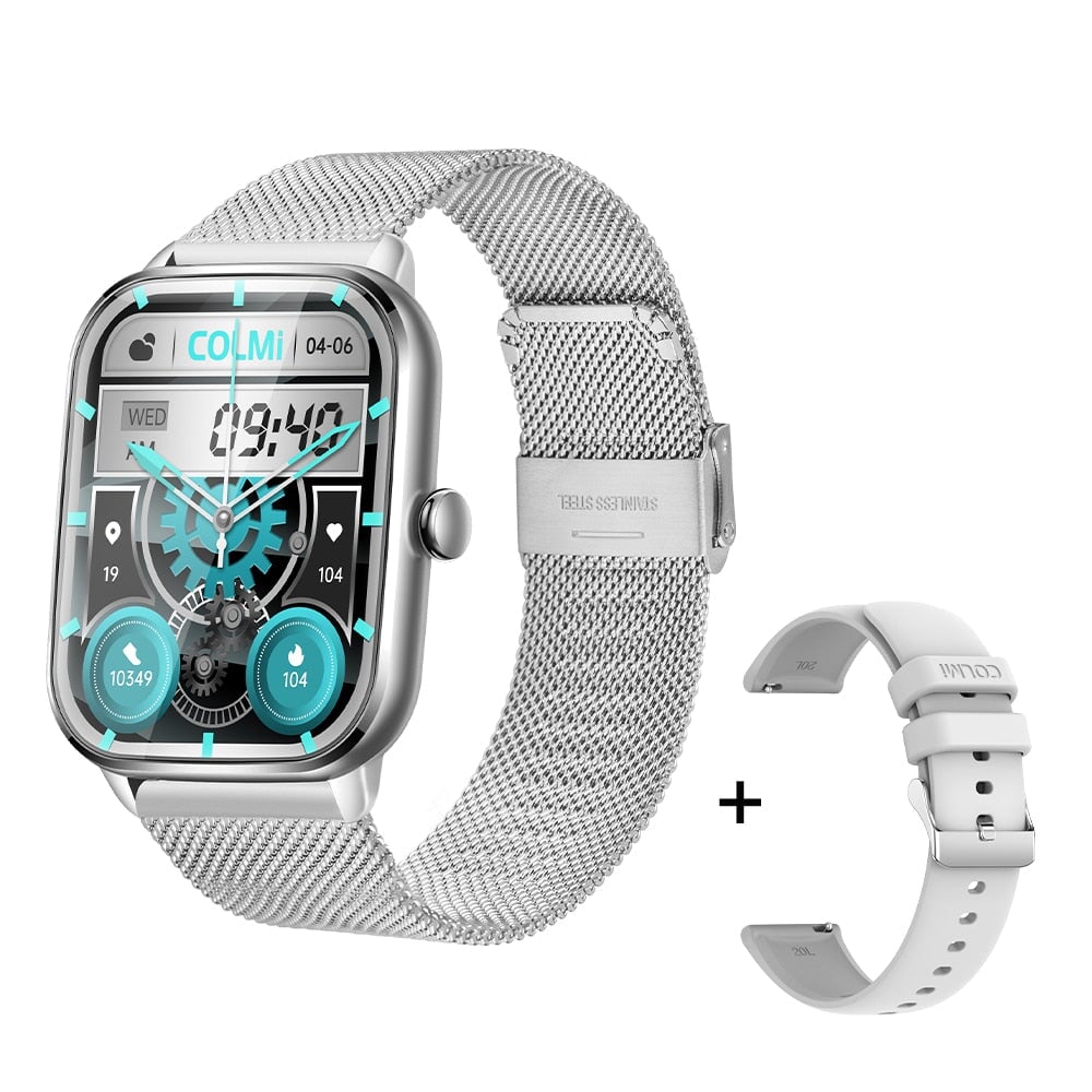 COLMI C61 Smart Armband Sportuhr 1,9 Zoll IPS Screen Fitness Tracker IP67 Wasserdicht Blutsauerstoff/Schlaf/Herzfrequenz/Blutdruckmessgerät Smartwatch Raffiniertedinge Silver Metal Strap 