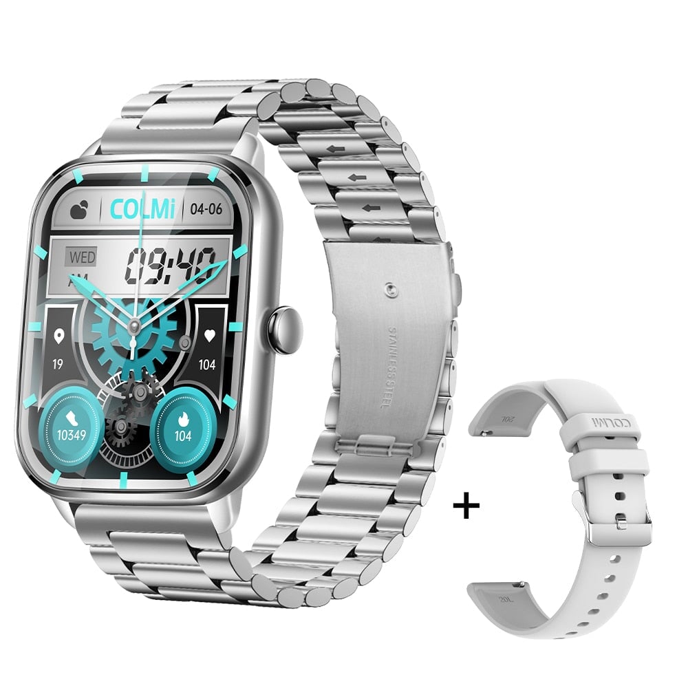 COLMI C61 Smart Armband Sportuhr 1,9 Zoll IPS Screen Fitness Tracker IP67 Wasserdicht Blutsauerstoff/Schlaf/Herzfrequenz/Blutdruckmessgerät Smartwatch Raffiniertedinge Silver Steel Strap 