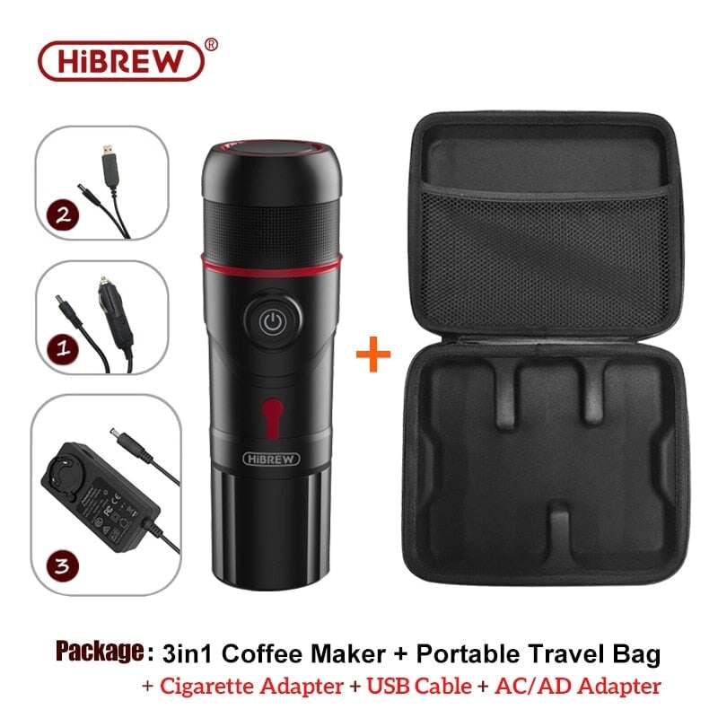 HiBREW H4 Tragbare Auto-Kaffeemaschine, 15 Bar Druck, DC 12 V Espresso-Kaffeemaschine mit Adapter & optional Tasche Auto-Kaffeemaschine Raffiniertedinge 2 Adapter 1USB BAG ca. 3 -5 Werktage 