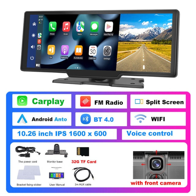 Tragbares 9,3-Zoll IPS Touchscreen Autoradio mit Wireless Carplay und Android Rückfahrkamera Tragbares Autoradio mit Wireless Carplay Raffiniertedinge ca. 8 - 12 Werktage Frontkamera mit 32 Gb TF Speicherkarte 